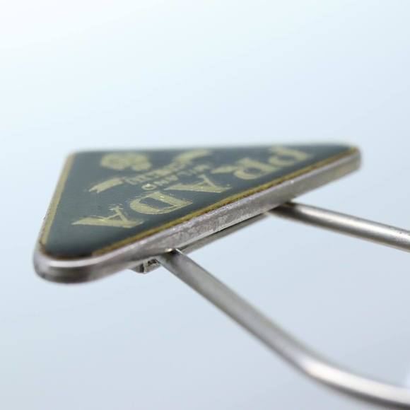 PRADA Triangle Plate Key Ring metal Black Auth am6073 - Picture 6 of 8